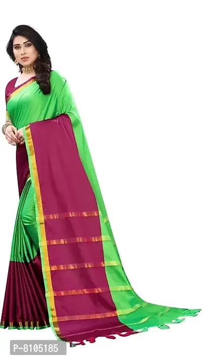 Ditya Fashion Women's Soft Plain Cotton Silk Saree With Blouse Piece (paroot green)-thumb2