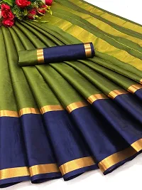 Stylish Green Cotton Silk Saree with Blouse piece For Women-thumb1