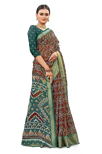 Ditya Fashion Women Cotton Printed Saree With Blouse Pisces (Patola_Style) (rama)-thumb4