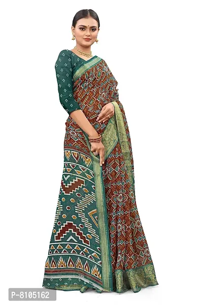 Ditya Fashion Women Cotton Printed Saree With Blouse Pisces (Patola_Style) (rama)-thumb5