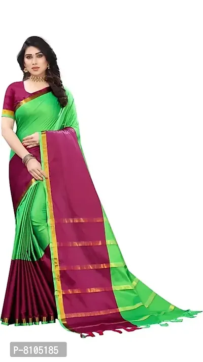 Ditya Fashion Women's Soft Plain Cotton Silk Saree With Blouse Piece (paroot green)