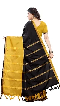 Ditya Fashion Women's Soft Plain Cotton Silk Saree With Blouse Piece (black)-thumb3