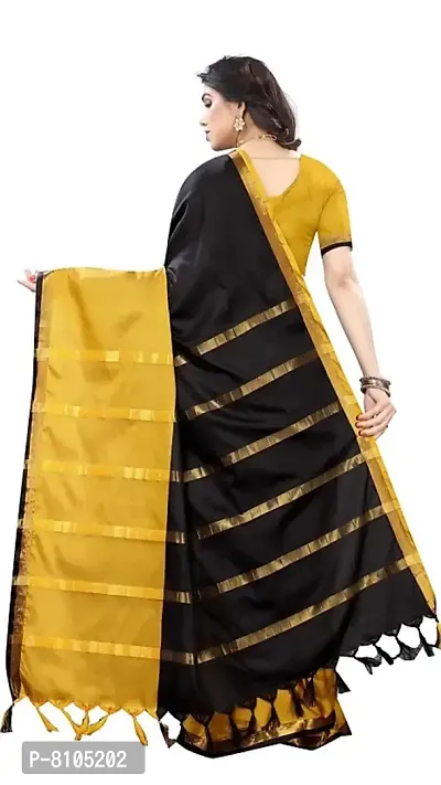 Ditya Fashion Women's Soft Plain Cotton Silk Saree With Blouse Piece (black)-thumb4