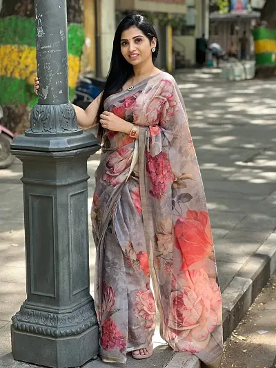 Attractive Linen Blend Saree with Blouse piece 