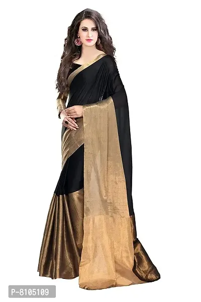 Ditya Fashion Women's Cotton Silk Woven Saree with Blouse Piece (Black)-thumb0