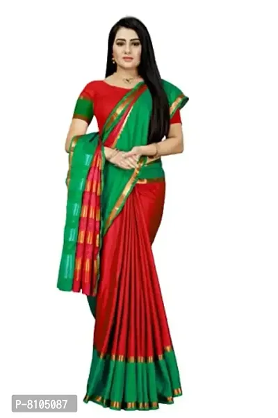 Ditya Fashion Women's Soft Cotton Silk Daily Use Saree With Blouse (red)