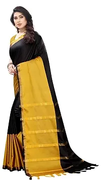 Ditya Fashion Women's Soft Plain Cotton Silk Saree With Blouse Piece (black)-thumb2