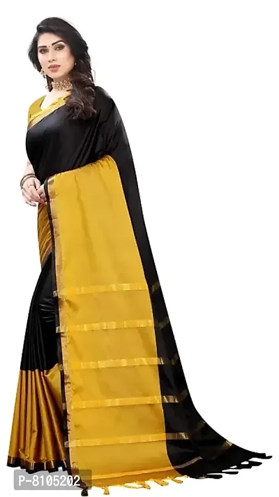 Ditya Fashion Women's Soft Plain Cotton Silk Saree With Blouse Piece (black)-thumb3