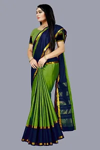 Stylish Green Cotton Silk Saree with Blouse piece For Women-thumb2