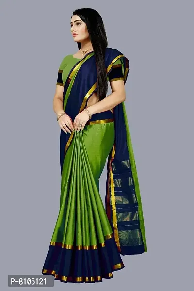 Stylish Green Cotton Silk Saree with Blouse piece For Women-thumb3