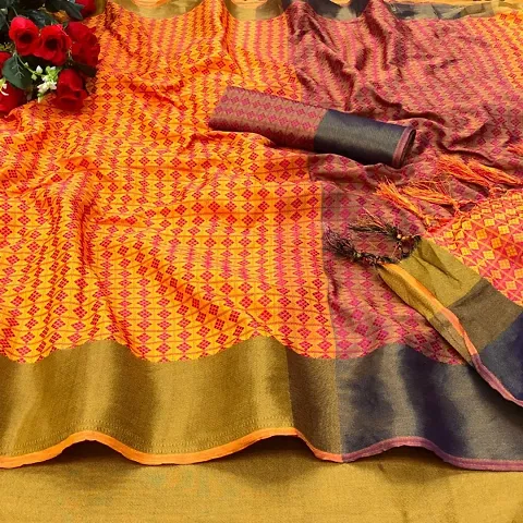 Cotton Jacquard Weaving Sarees with Blouse piece