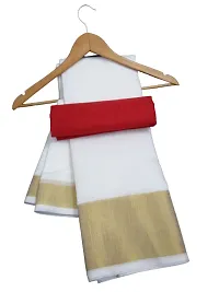 Stylish White Cotton Saree with Blouse piece For Women-thumb1