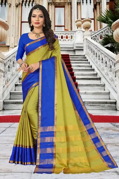 Cotton Silk Cream Simple Lace border Saree With blouse under 300 dailywear  fancy sarees Saree Fabric: Cotton Silk Assam Silk Art Silk Mustard Saree  Cotton Silk Green Simple Lace border Saree With