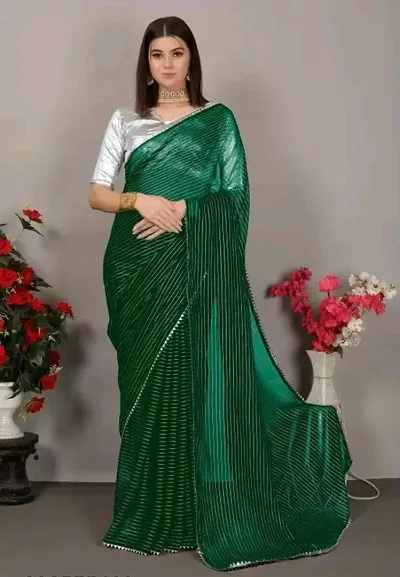 Vichitra Silk Foil Striped Piping Border Saree with Blouse Piece