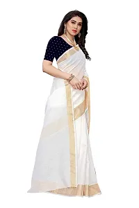 Stylish White Chanderi Cotton Saree with Blouse piece For Women-thumb1