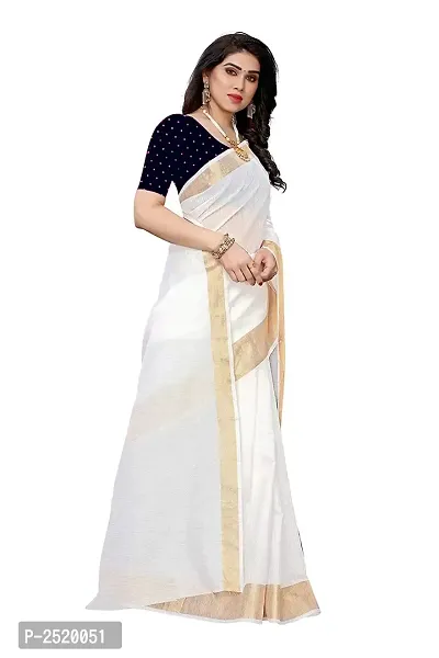 Stylish White Chanderi Cotton Saree with Blouse piece For Women-thumb2