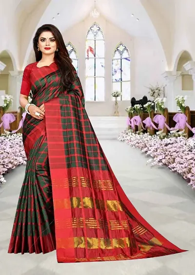 Women Stylish Art Silk Checked Saree with Blouse piece