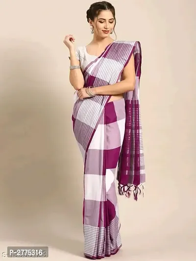 Stylish Linen Checked Saree With Blouse Piece