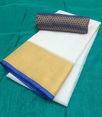 Latest Beautiful Linen Solid Saree with Jacquard Blouse piece-thumb1