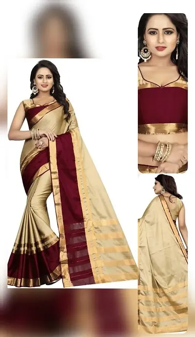 Solid Chanderi Cotton Sarees with Printed Border