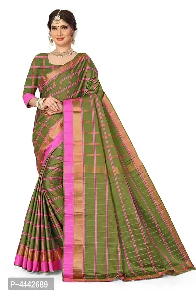 Multicoloured Khadi Checked Saree with Blouse piece-thumb0