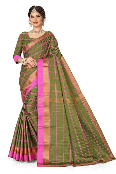 Trendy Multicoloured Khadi Checked Sarees with Blouse Piece