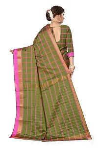 Multicoloured Khadi Checked Saree with Blouse piece-thumb2