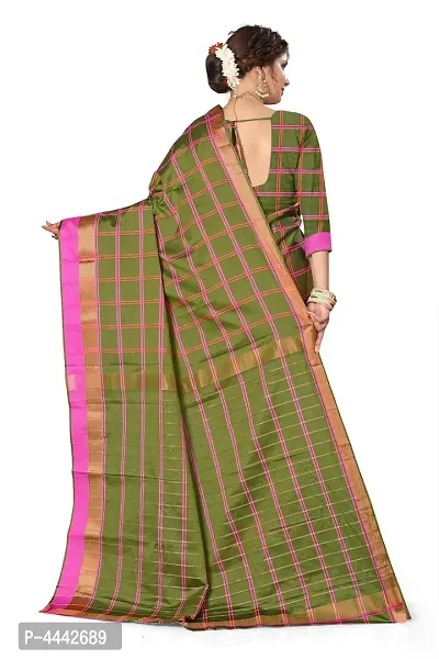 Multicoloured Khadi Checked Saree with Blouse piece-thumb3