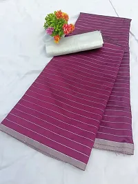 Classic Wine Cotton Silk Striped Sarees With Blouse For Women-thumb1