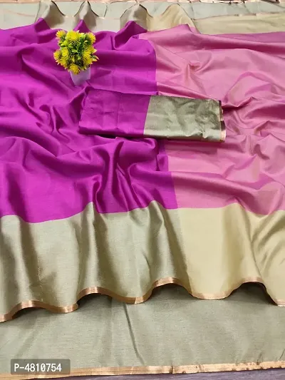 Beautiful Linen Silver Zari Border Saree with Blouse piece