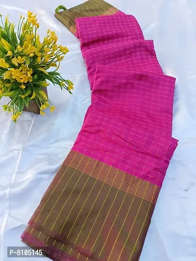 Ditya Fashion women's Banarasi Cotton Silk Chex Design saree (Pink)