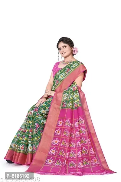 Ditya Fashion Women's Cotton Printed Bandhani Design Saree With Blouse Pieces (green)