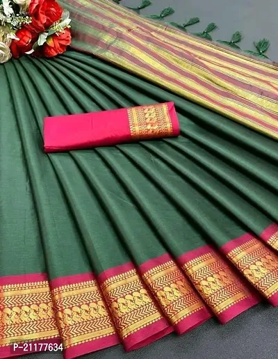 Jacquard Cotton Silk Saree With Blouse Piece-thumb0