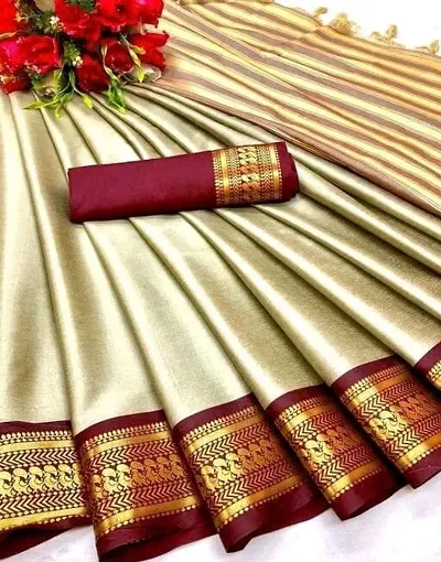 Jacquard Cotton Silk Sarees With Blouse Piece