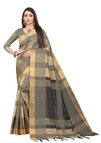 Linen Cotton Sarees with Silver Border and Jacquard Blouse