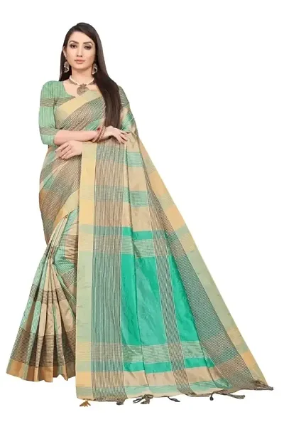 Latest Cotton Silk Checked Sarees With Blouse Piece