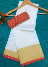 Latest Beautiful Linen Solid Saree with Jacquard Blouse piece-thumb1