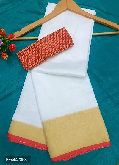 Latest Beautiful Linen Solid Saree with Jacquard Blouse piece-thumb2