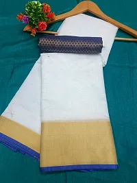 Latest Beautiful Linen Solid Saree with Jacquard Blouse piece-thumb1