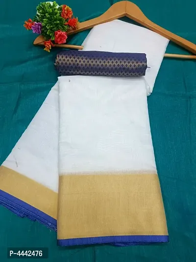 Latest Beautiful Linen Solid Saree with Jacquard Blouse piece-thumb2