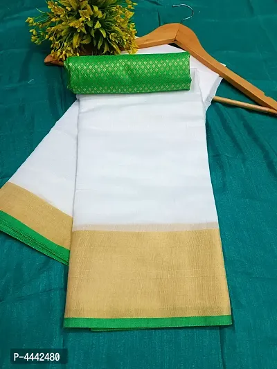 Latest Beautiful Linen Solid Saree with Jacquard Blouse piece