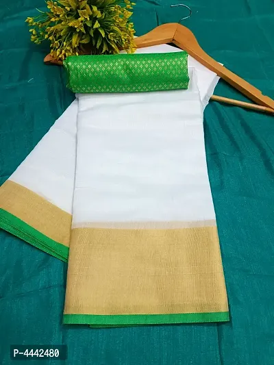 Latest Beautiful Linen Solid Saree with Jacquard Blouse piece-thumb0