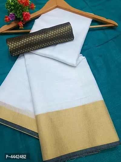Latest Beautiful Linen Solid Saree with Jacquard Blouse piece