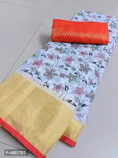 Latest Attractive Linen Printed Saree with Blouse piece