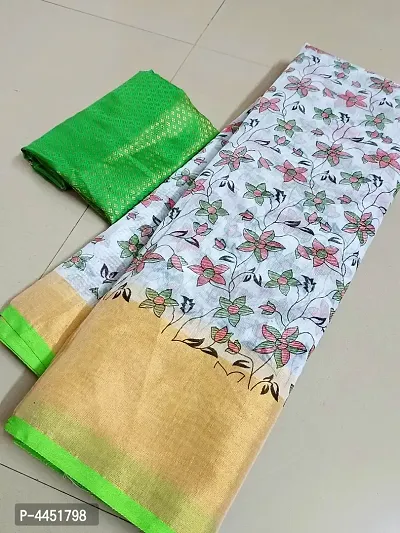 Latest Attractive Linen Printed Saree with Blouse piece