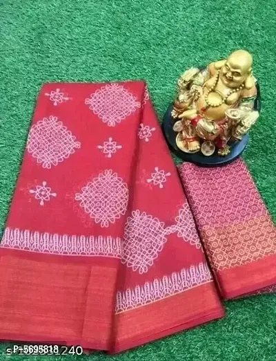 Attractive Cotton Printed Bandhani Zari Border Saree with Blouse piece-thumb0