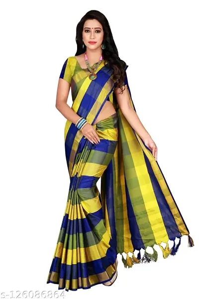 Alluring Silk Checked Saree with Blouse Piece