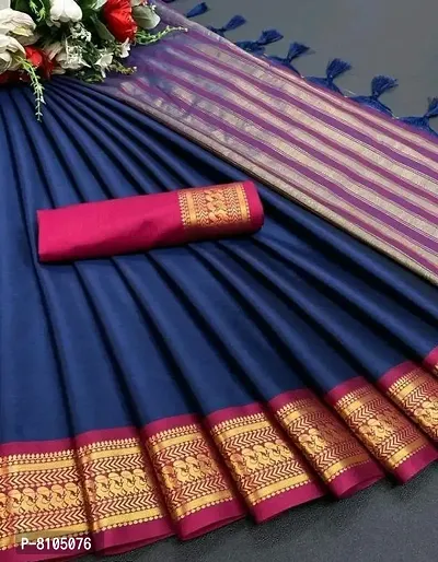Ditya Fashion women's Banarasi Cotton Silk Chex Design saree (Blue)