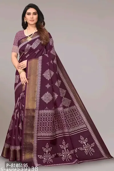 Ditya Fashion Women's Cotton Printed Bandhani Design Saree With Blouse Pieces (wine)