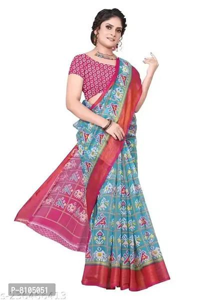 Ditya Fashion Women,s Cotton Printed Daily Use Bandhani Design Print Saree With Blouse Pieces (blue)
